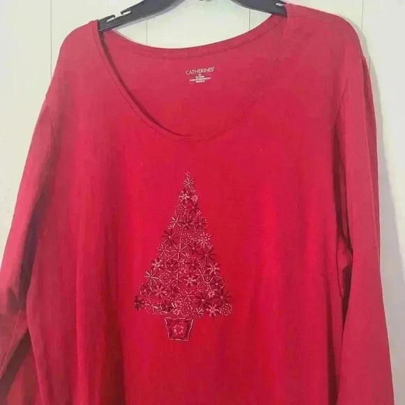 Catherines Beaded Christmas Tree Top Pullover Knit Red Holiday Size 1X - Picture 3 of 5